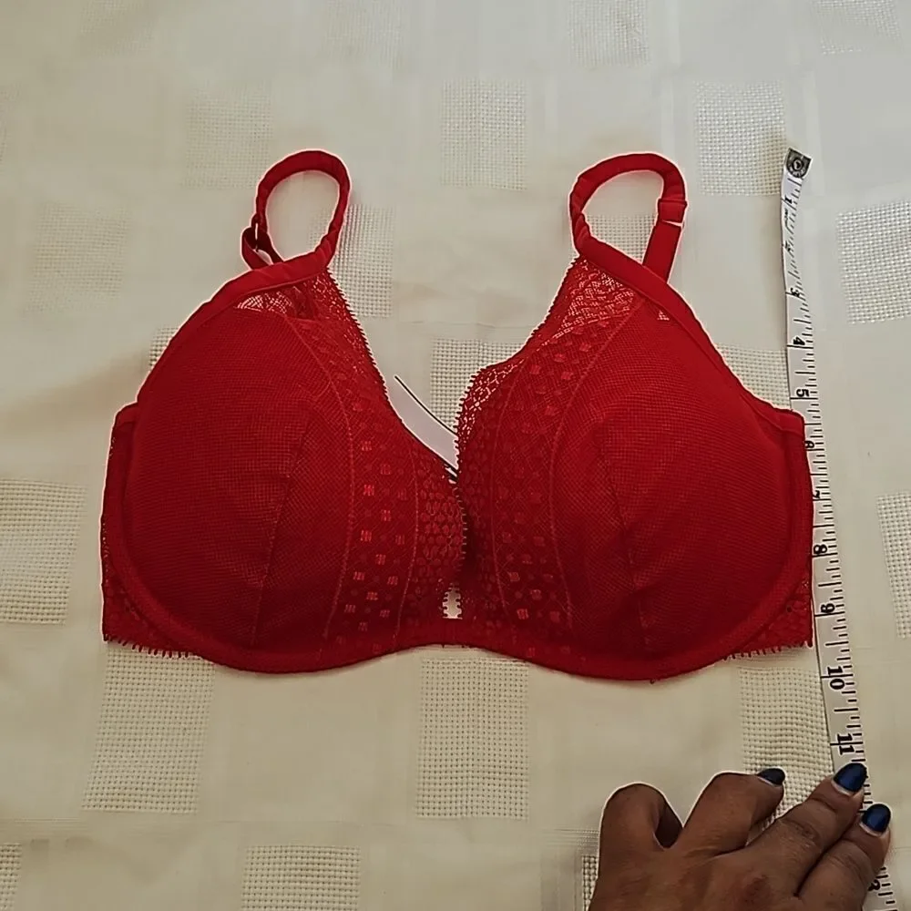 Victoria's Secret Women's Lace Underwire Lightly Padded Plunge Bra Red 32DD - Picture 8 of 16